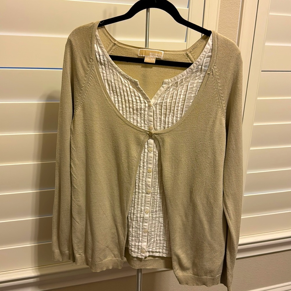 Michael Kors 2-in-1 Sweater/shirt. XL. Cardigan with attached shirt. Like new.